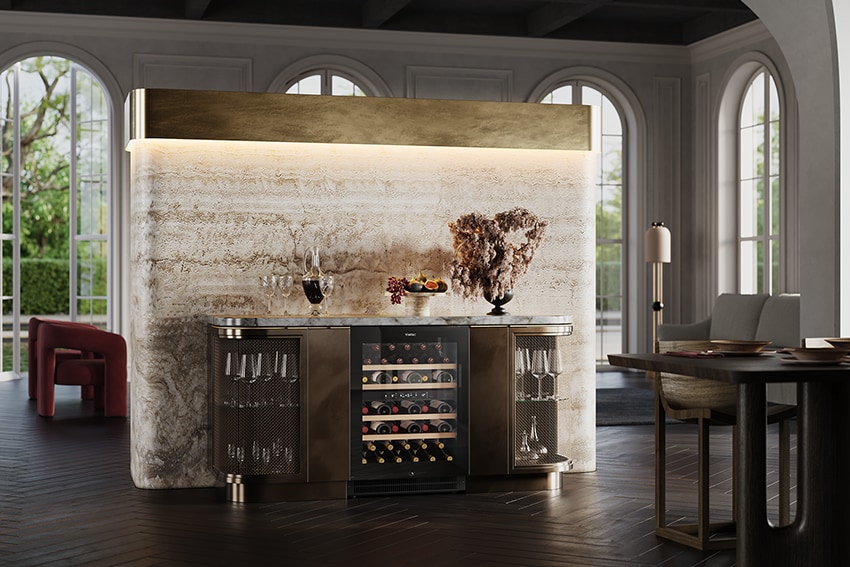 Stylish Vintec Luxe Dual-Zone wine storage cabinet in home