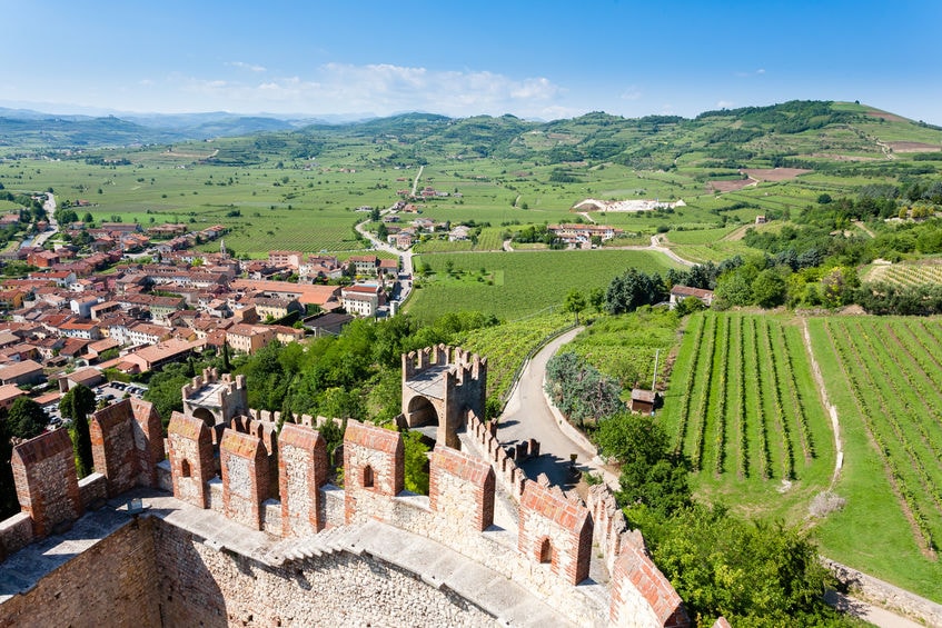 Aerial view of Soave, medieval walled city in Italy. Famous wine area. Italian countryside.jpg